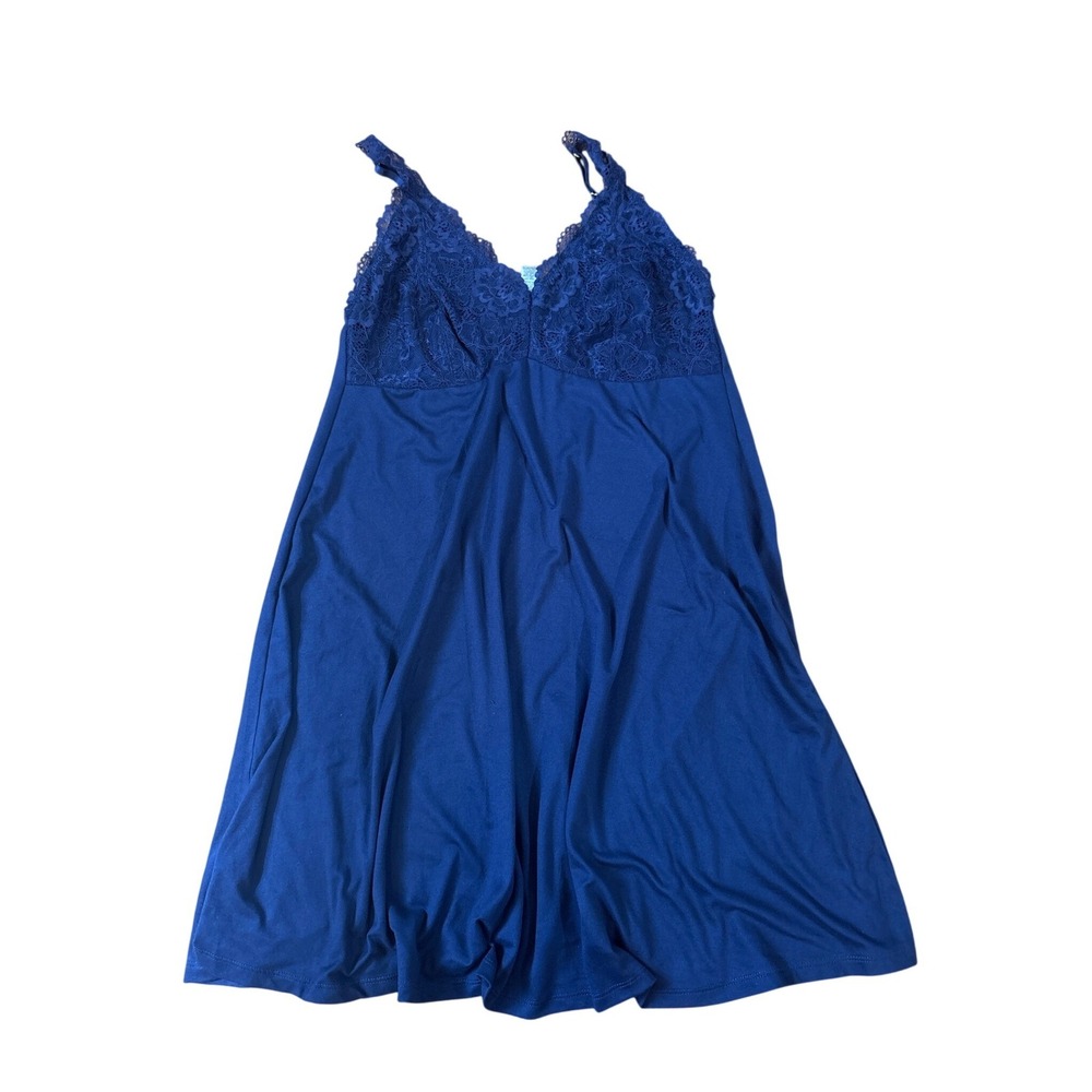 Flora Nikrooz Nightgown Women Blue Lace Trim Chemise Sleepwear SIZE Large